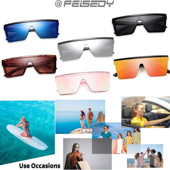 Oversized Sunglasses Mens Womens Flat Top Square Trendy Visor Shades UV400 B2470 - Picture 7 of 8